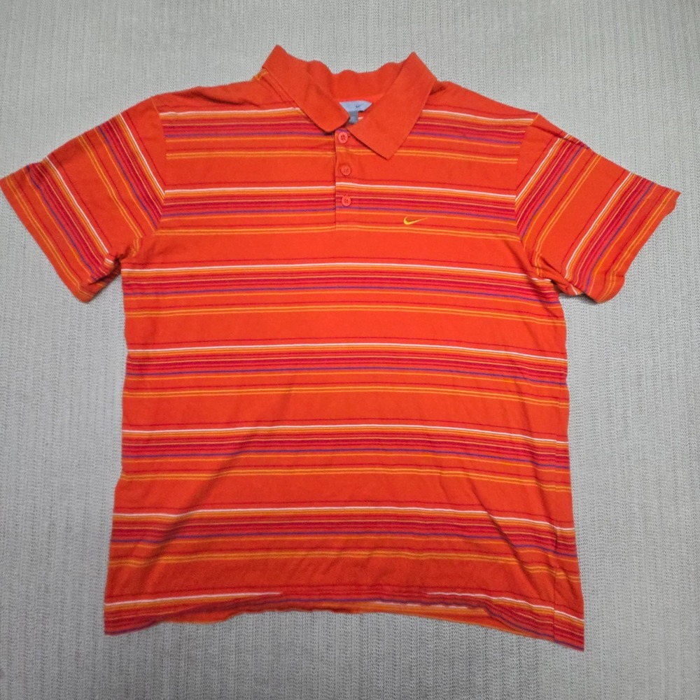Nike Polo Shirt Mens 2XL Orange Striped Golf Short Sleeve Casual 90s Y2K Cotton